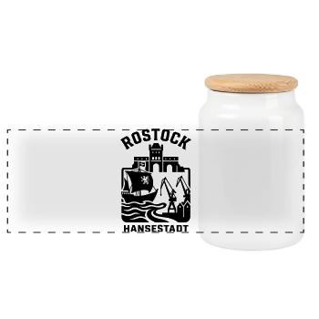 Rostock Hansestadt - Panorama Keksdose mit Holzdeckel - Weiß - Vorne