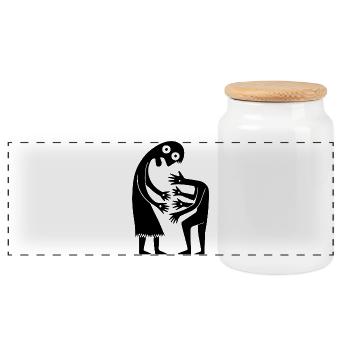 Abstract Figures Encounter Creative Monochrome - Panoramic Cookie Jar with Wooden Lid - white - Front