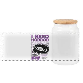 I Need Horror VHS Retro Design - Panorama Keksdose mit Holzdeckel - Weiß - Vorne