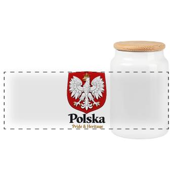 Polska Pride & Heritage – Polen Wappen T-Shirt - Panorama Keksdose mit Holzdeckel - Weiß - Vorne