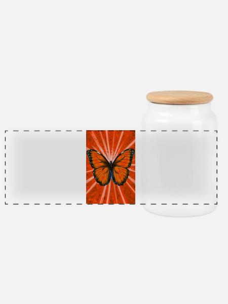 butterfly - Panoramic Cookie Jar with Wooden Lid - white