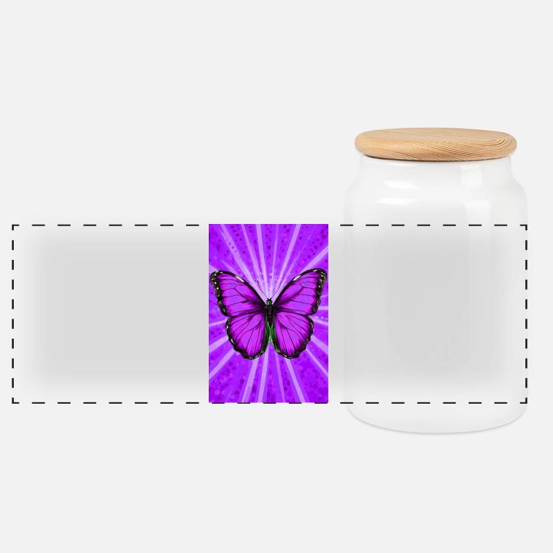 butterfly - Panoramic Cookie Jar with Wooden Lid - white