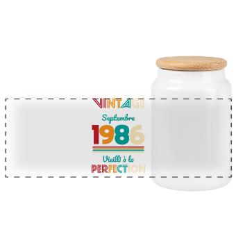 Anniversaire 40 ans - Vintage - Septembre 1986 - Boîte à biscuits avec couvercle en bois - blanc - Devant