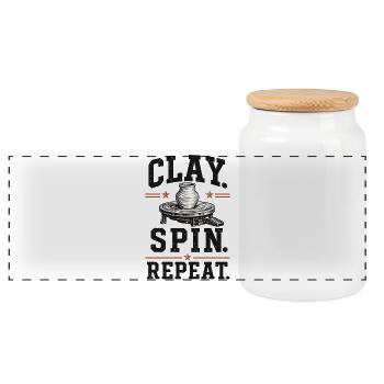 Clay Spin Repeat Keramik Shirt - Panorama Keksdose mit Holzdeckel - Weiß - Vorne