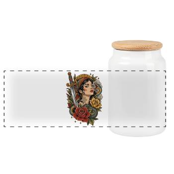 Gift und Rosen - Panorama Keksdose mit Holzdeckel - Weiß - Vorne