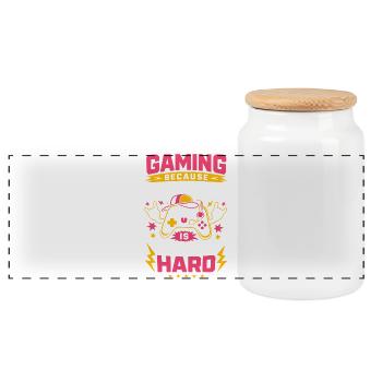 Gaming Because Adulting Is Hard - Panoramic Cookie Jar with Wooden Lid - white - Front