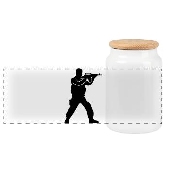 Soldat Silhouette - Panorama Keksdose mit Holzdeckel - Weiß - Vorne