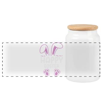 Joyeuse Pâques, douce chasse aux œufs du lapin, œufs de Pâques - Boîte à biscuits avec couvercle en bois - blanc - Devant
