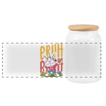 Joyeuse Pâques, douce chasse aux œufs du lapin, œufs de Pâques - Boîte à biscuits avec couvercle en bois - blanc - Devant