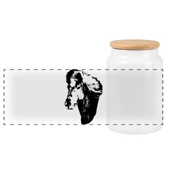 Expressive Icelandic Horse Portrait - Panoramic Cookie Jar with Wooden Lid - white - Front