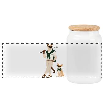 Golfkatze im Polo-Outfit - Panorama Keksdose mit Holzdeckel - Weiß - Vorne
