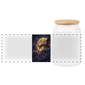 Mondbeschienener Drache über Mondwolken - Panorama Keksdose mit Holzdeckel - Weiß - Vorne