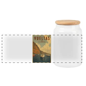 Vueltas La Gomera Poster - Panorama Keksdose mit Holzdeckel - Weiß - Vorne