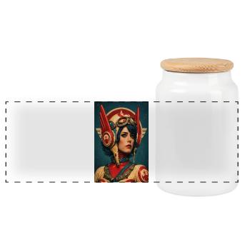Retro Futurist Aviator Avatar - Panoramic Cookie Jar with Wooden Lid - white - Front