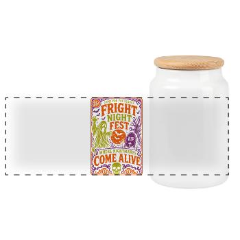 Fright Night Fest Halloween Fantôme - Boîte à biscuits avec couvercle en bois - blanc - Devant