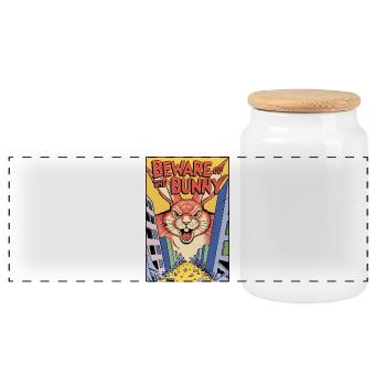 Warnung vor dem Bunny Comic - Panorama Keksdose mit Holzdeckel - Weiß - Vorne