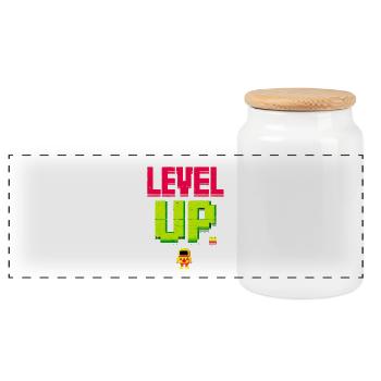 Montez de niveau dans Pixel Hero Retro - Boîte à biscuits avec couvercle en bois - blanc - Devant