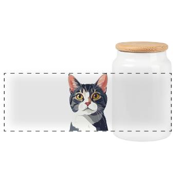 Cat portrait in vector style - Panoramic Cookie Jar with Wooden Lid - white - Front