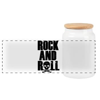 Rock and Roll typography with skull - Panoramic Cookie Jar with Wooden Lid - white - Front