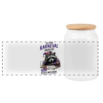 Karneval Waschbär Überlebt - Panorama Keksdose mit Holzdeckel - Weiß - Vorne