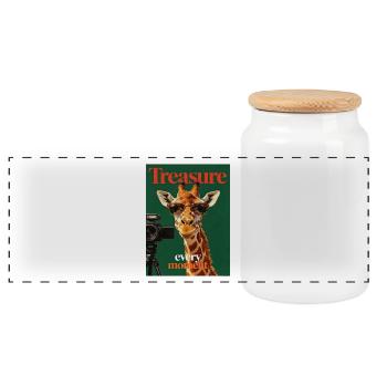 Giraffe - Panoramic Cookie Jar with Wooden Lid - white - Front