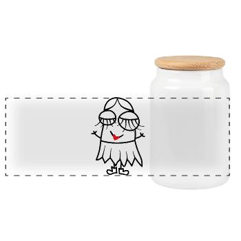 Woman Sketch - Panoramic Cookie Jar with Wooden Lid - white - Front
