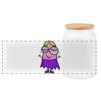 Fille aux vêtements violets et au visage satisfait - Boîte à biscuits avec couvercle en bois - blanc - Devant