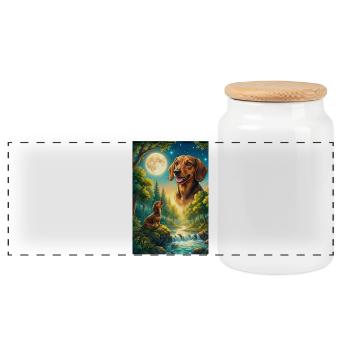Howling to the Moon Meme Hund Dackel - Panorama Keksdose mit Holzdeckel - Weiß - Vorne