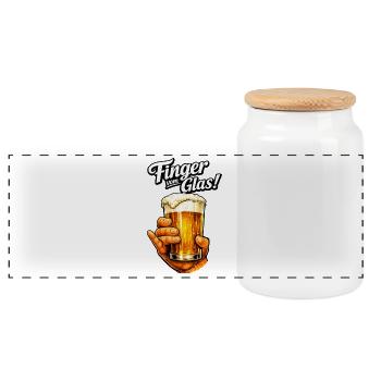 Finger vom Glas! Hands Off the Glass! beer humor - Panoramic Cookie Jar with Wooden Lid - white - Front