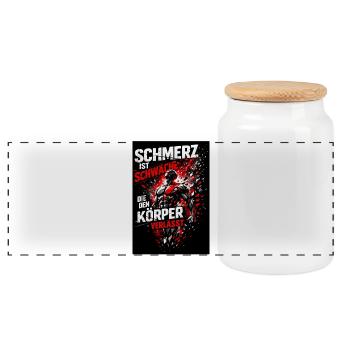 Schmerz ist Schwäche, die den Körper verlässt - Panorama Keksdose mit Holzdeckel - Weiß - Vorne
