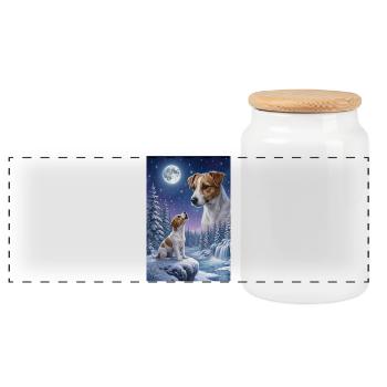 Hurler au chien de la lune Jack Russell Terrier - Boîte à biscuits avec couvercle en bois - blanc - Devant