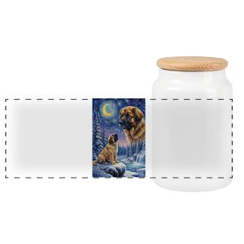 Howling to the Moon Meme Hund Leonberger - Panorama Keksdose mit Holzdeckel - Weiß - Vorne