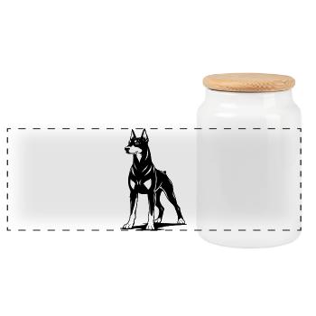 Doberman debout noir - Boîte à biscuits avec couvercle en bois - blanc - Devant