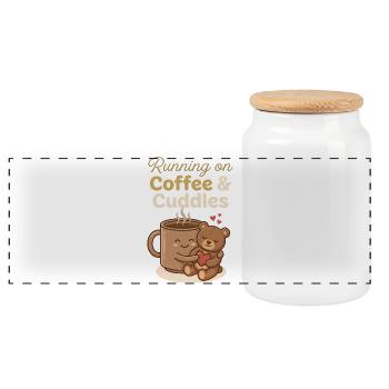 Kaffee & Kuscheln Bärenumarmung - Panorama Keksdose mit Holzdeckel - Weiß - Vorne