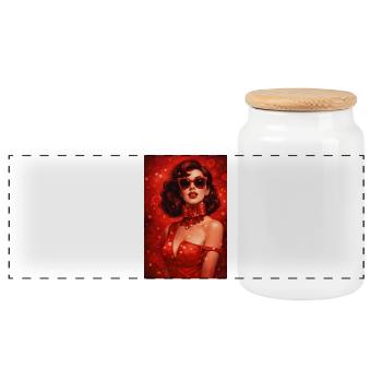 Pinup rouge satin glamour - Boîte à biscuits avec couvercle en bois - blanc - Devant
