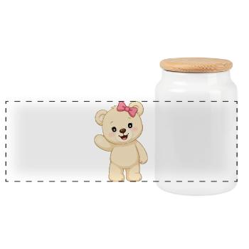 Ours câlin avec nœud rose - Boîte à biscuits avec couvercle en bois - blanc - Devant