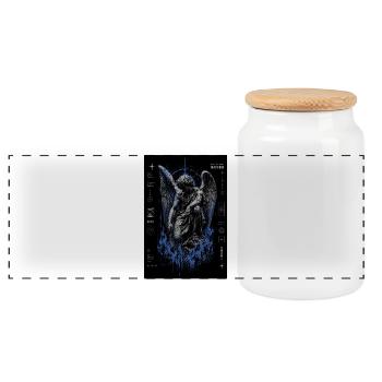 Indigo Flame Angel - Panoramic Cookie Jar with Wooden Lid - white - Front