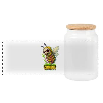 Zombee Neon Totenkopf - Panorama Keksdose mit Holzdeckel - Weiß - Vorne