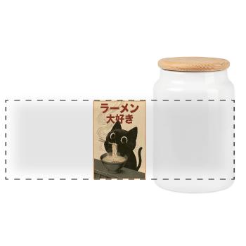 Ramen Cat Vintage Poster - Panoramic Cookie Jar with Wooden Lid - white - Front