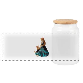 Cute Ginger Cat Mother and Daughter in Elegant Tur - Panoramic Cookie Jar with Wooden Lid - white - Front