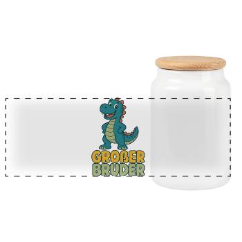 Großer Bruder Dinosaurier - Panorama Keksdose mit Holzdeckel - Weiß - Vorne