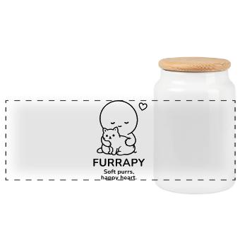 Furrapy – Soft Purrs | Happy Heart Cat Lover - Panorama Keksdose mit Holzdeckel - Weiß - Vorne