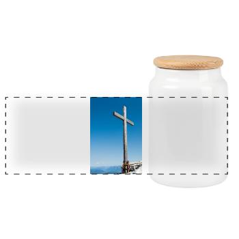 Gipfelkreuz in den deutschen Alpen - Panorama Keksdose mit Holzdeckel - Weiß - Vorne