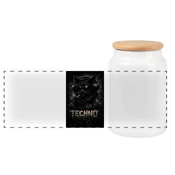 Techno cat with leather jacket - Panoramic Cookie Jar with Wooden Lid - white - Front