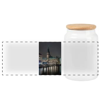 L’hôtel de ville de Hambourg illuminé la nuit - Boîte à biscuits avec couvercle en bois - blanc - Devant