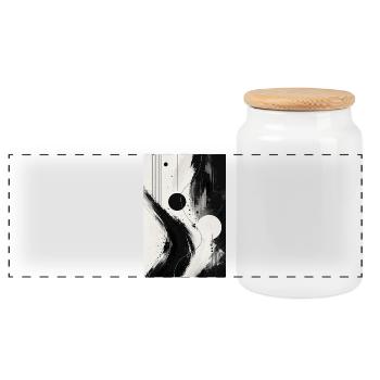 Black and white abstraction orbits - Panoramic Cookie Jar with Wooden Lid - white - Front