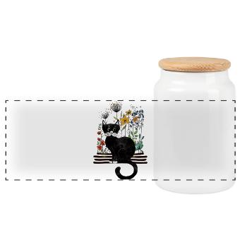chat - Boîte à biscuits avec couvercle en bois - blanc - Devant