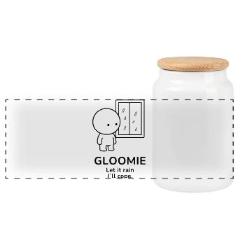Gloomie – Let It Rain | Cozy Rainy Day Mood - Panorama Keksdose mit Holzdeckel - Weiß - Vorne