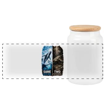 Same Ocean. Two Futures. – Humpback whale - Panoramic Cookie Jar with Wooden Lid - white - Front