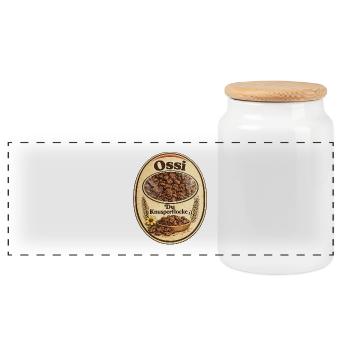Ossi Knusperflocken Label - Panorama Keksdose mit Holzdeckel - Weiß - Vorne